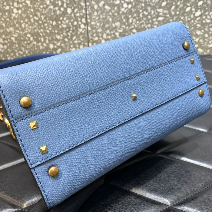 Small Vsling Grainy Calfskin Handbag Blue V2727