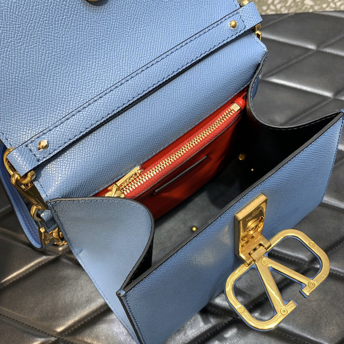 Small Vsling Grainy Calfskin Handbag Blue V2727