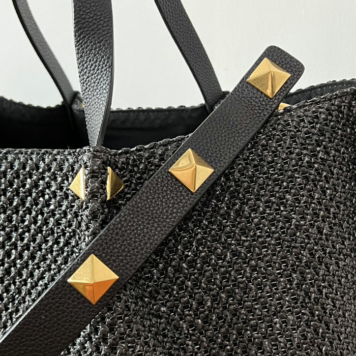 Valentino Garavani Small VLOGO Raffia Tote Bag Black V0099S