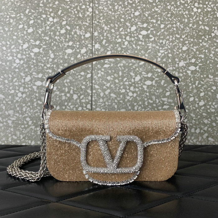 Valentino Loco Embroidered Small Shoulder Bag Beige V5032