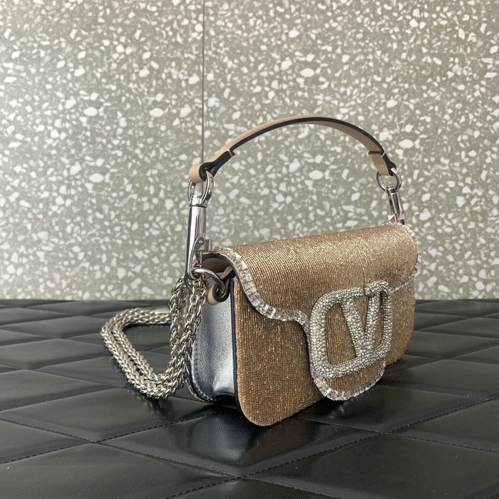 Valentino Loco Embroidered Small Shoulder Bag Beige V5032