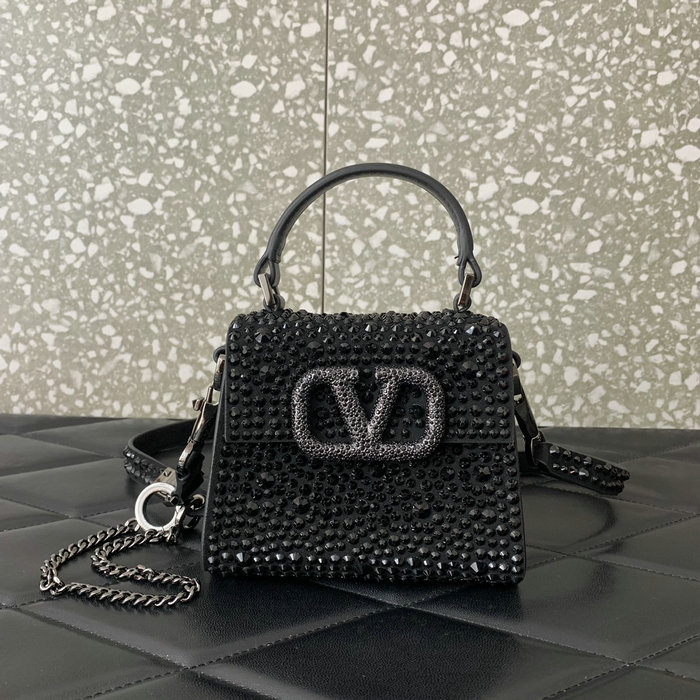 Valentino Micro VSling Handbag with Rhinestones Black V0087