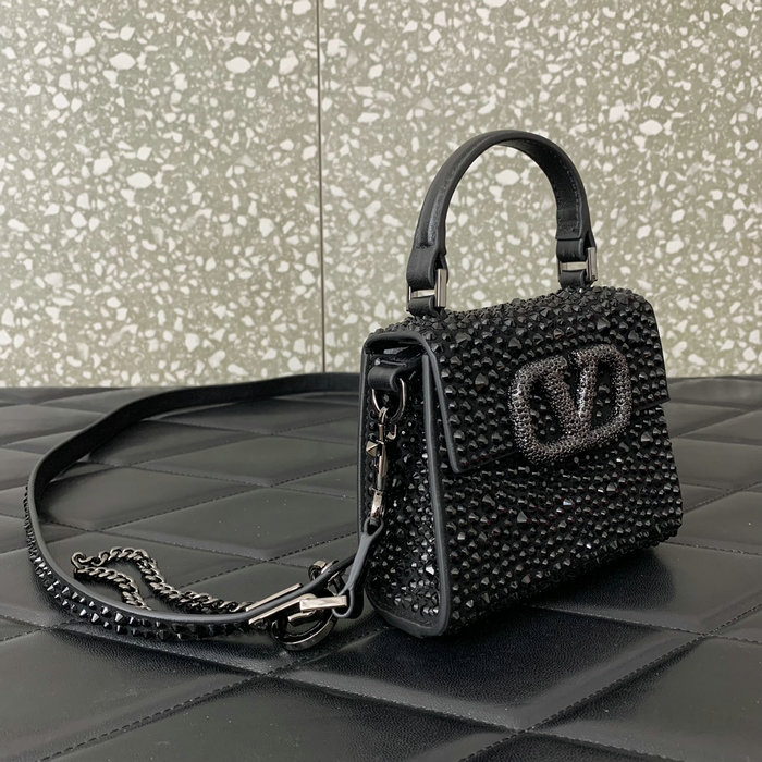 Valentino Micro VSling Handbag with Rhinestones Black V0087