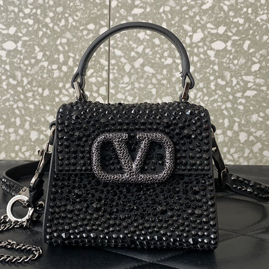 Valentino Micro VSling Handbag with Rhinestones Black V0087