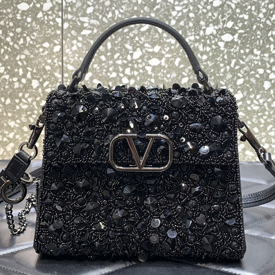 Valentino Mini VSling Handbag With 3D Embroidery Black V0068