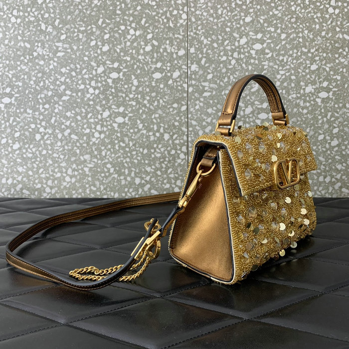 Valentino Mini VSling Handbag With 3D Embroidery Gold V0068