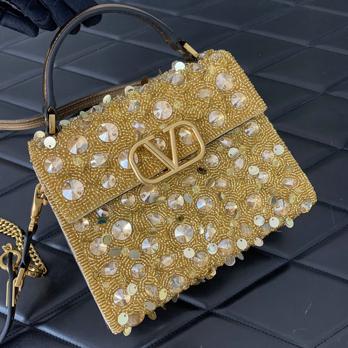 Valentino Mini VSling Handbag With 3D Embroidery Gold V0068