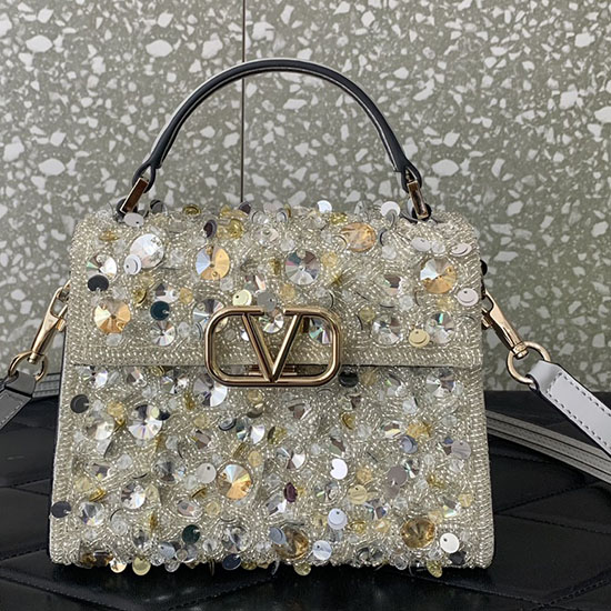 Valentino Mini VSling Handbag With 3D Embroidery Grey V0068