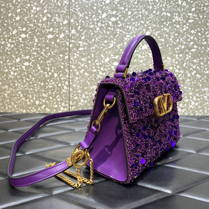 Valentino Mini VSling Handbag With 3D Embroidery Purple V0068