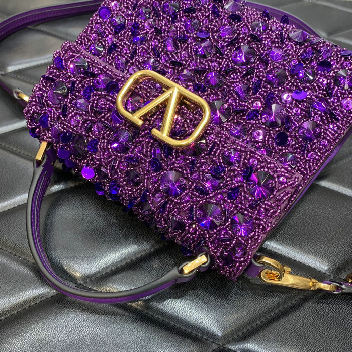 Valentino Mini VSling Handbag With 3D Embroidery Purple V0068