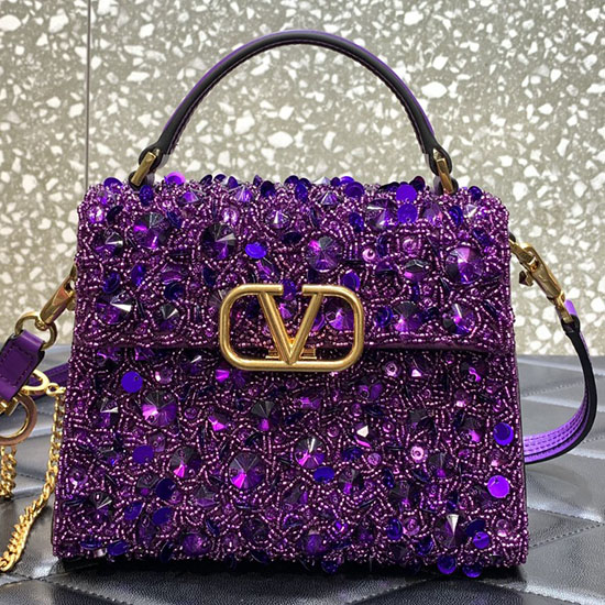 Valentino Mini VSling Handbag With 3D Embroidery Purple V0068