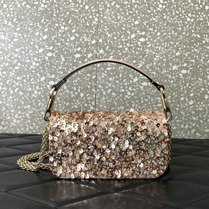 Valentino Small Loco Shoulder Bag With 3D Embroidery Beige V5038