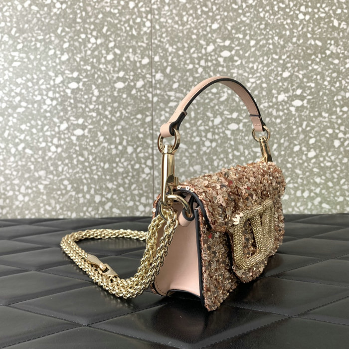 Valentino Small Loco Shoulder Bag With 3D Embroidery Beige V5038