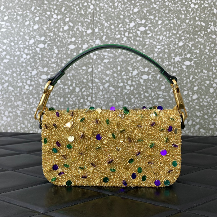 Valentino Small Loco Shoulder Bag With 3D Embroidery Gold V5035