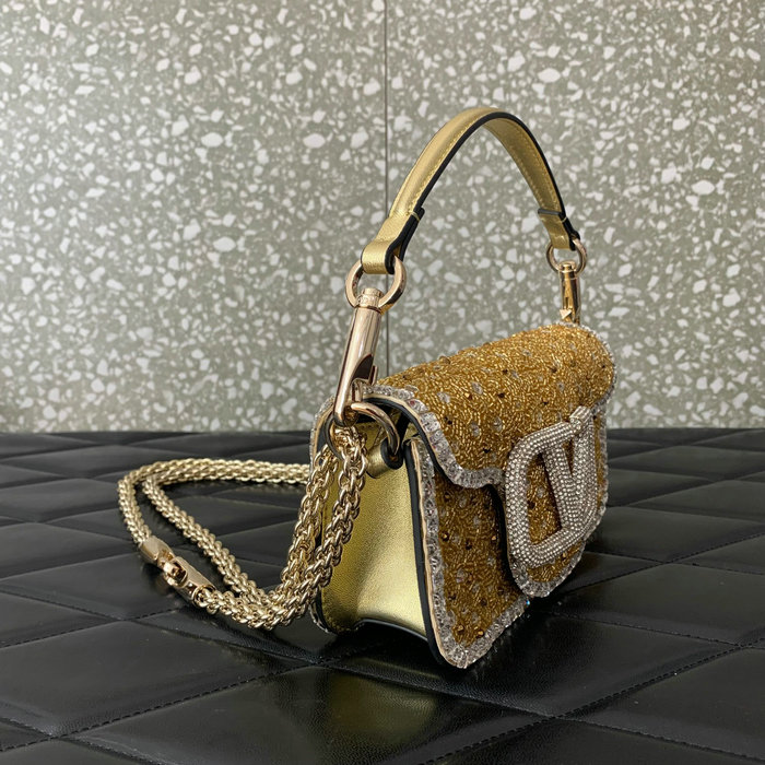 Valentino Small Loco Shoulder Bag With 3D Embroidery Gold V5039