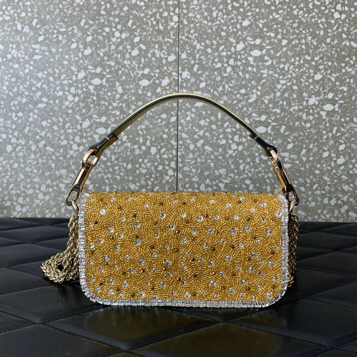 Valentino Small Loco Shoulder Bag With 3D Embroidery Gold V5039