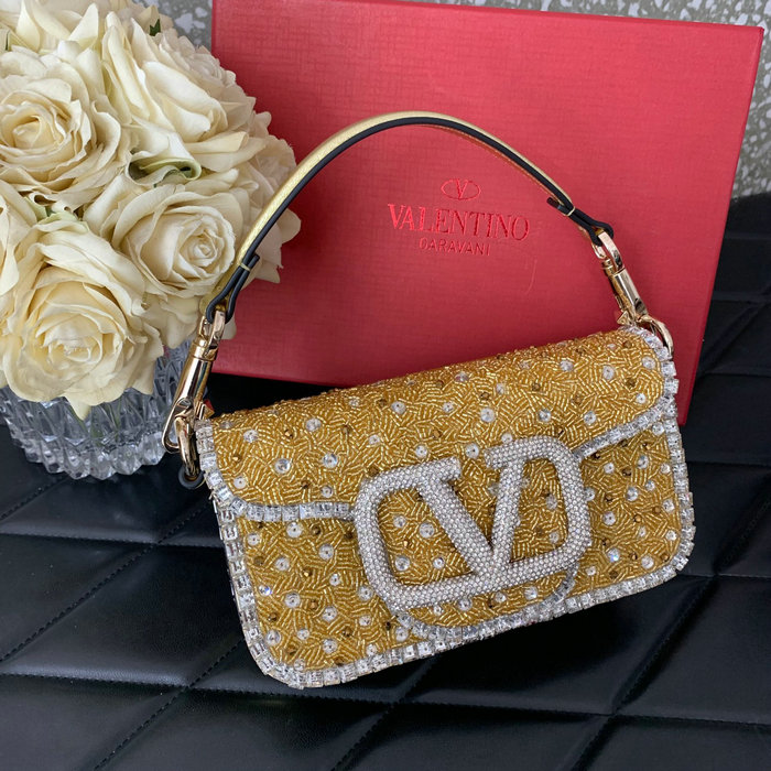 Valentino Small Loco Shoulder Bag With 3D Embroidery Gold V5039