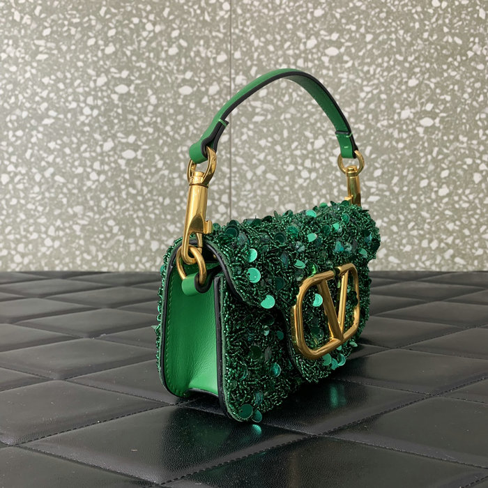 Valentino Small Loco Shoulder Bag With 3D Embroidery Green V5035