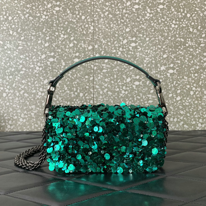 Valentino Small Loco Shoulder Bag With 3D Embroidery Green V5038