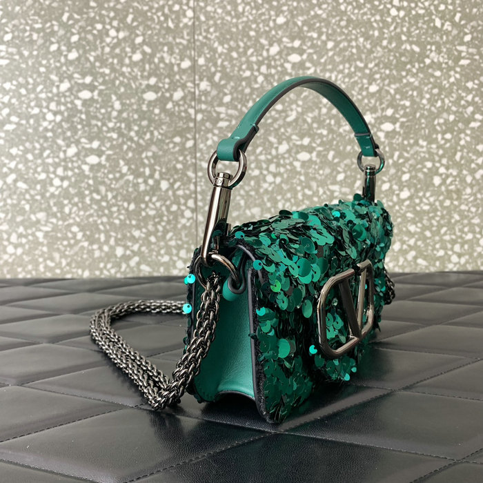 Valentino Small Loco Shoulder Bag With 3D Embroidery Green V5038