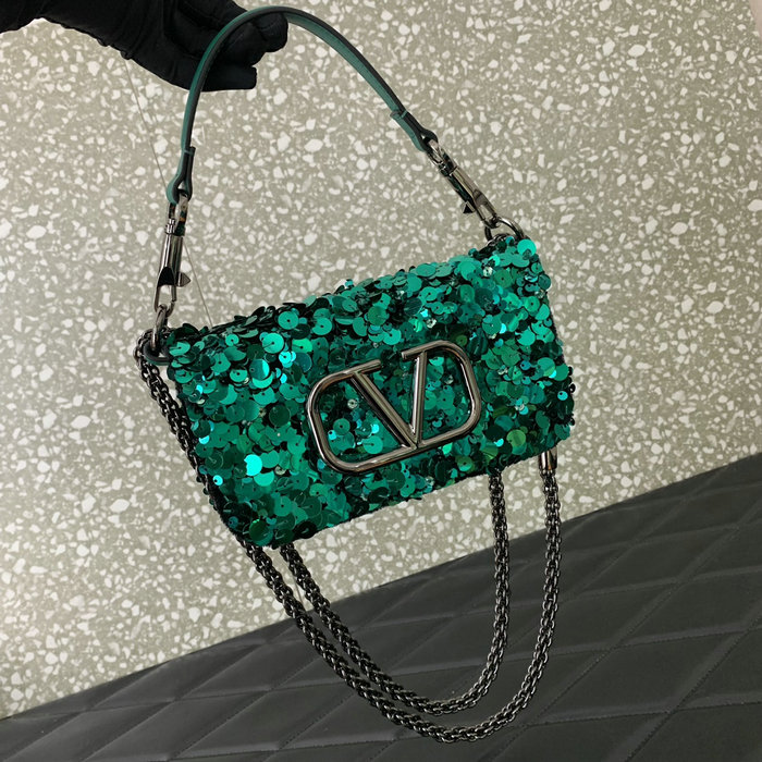 Valentino Small Loco Shoulder Bag With 3D Embroidery Green V5038