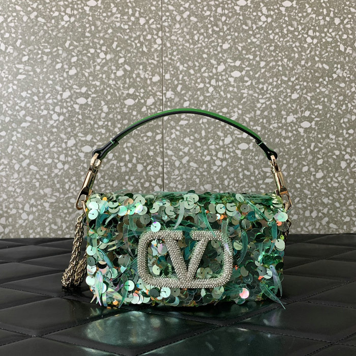 Valentino Small Loco Shoulder Bag With 3D Embroidery Light Green V5038