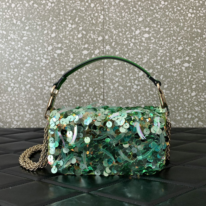 Valentino Small Loco Shoulder Bag With 3D Embroidery Light Green V5038