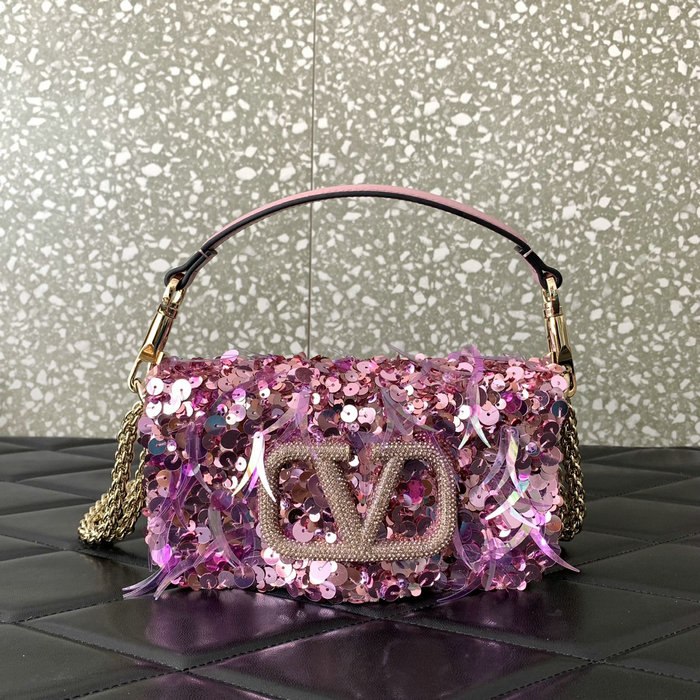 Valentino Small Loco Shoulder Bag With 3D Embroidery Pink V5038