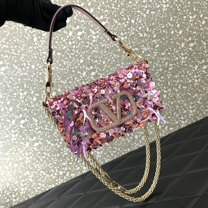 Valentino Small Loco Shoulder Bag With 3D Embroidery Pink V5038