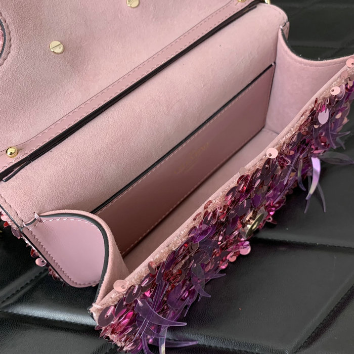 Valentino Small Loco Shoulder Bag With 3D Embroidery Pink V5038