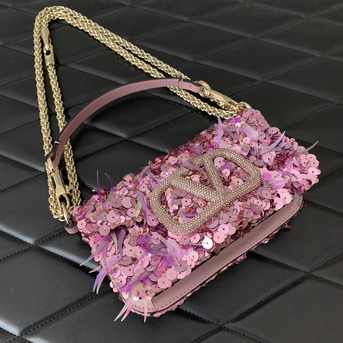 Valentino Small Loco Shoulder Bag With 3D Embroidery Pink V5038