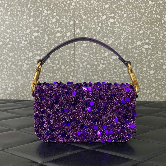 Valentino Small Loco Shoulder Bag With 3D Embroidery Purple V5035