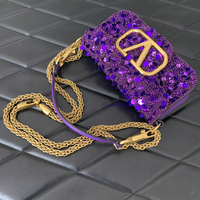 Valentino Small Loco Shoulder Bag With 3D Embroidery Purple V5035