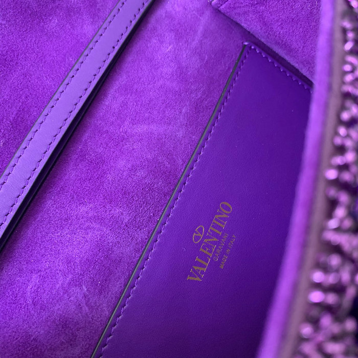 Valentino Small Loco Shoulder Bag With 3D Embroidery Purple V5035