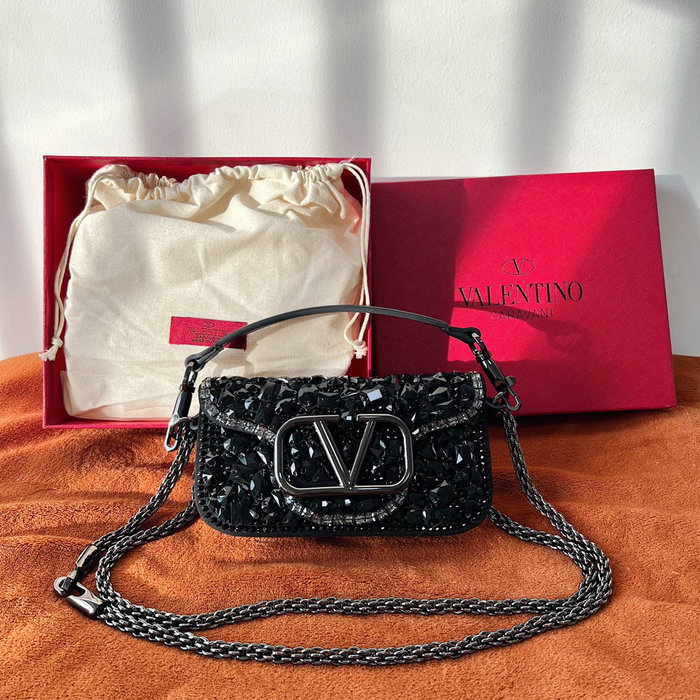 Valentino Small Locò Shoulder Bag With Crystals Black V2010