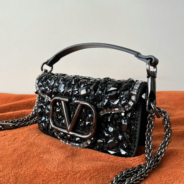 Valentino Small Locò Shoulder Bag With Crystals Black V2010