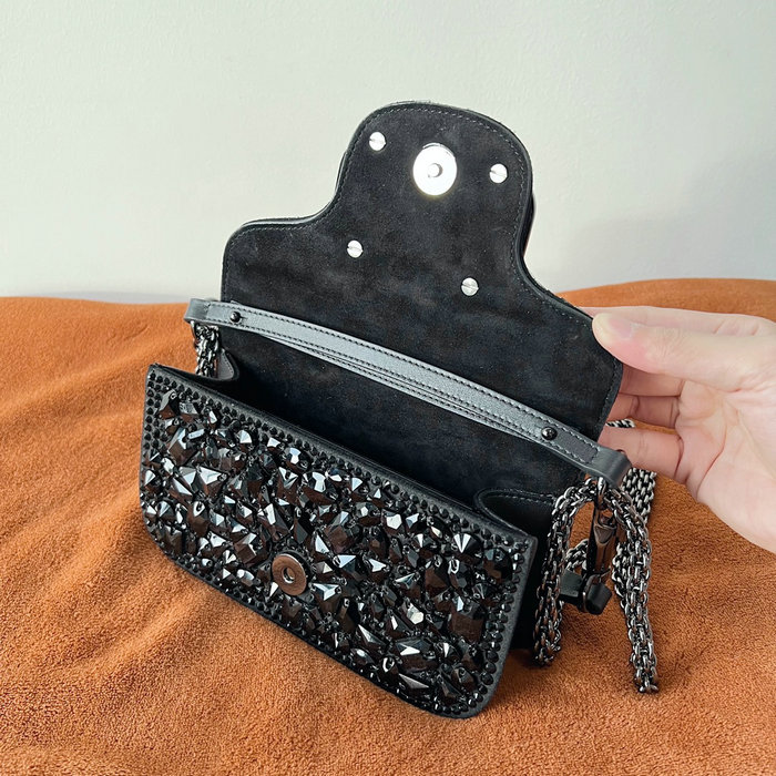 Valentino Small Locò Shoulder Bag With Crystals Black V2010