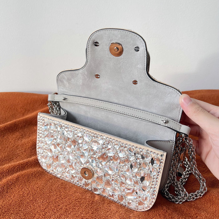 Valentino Small Locò Shoulder Bag With Crystals Silver V2010