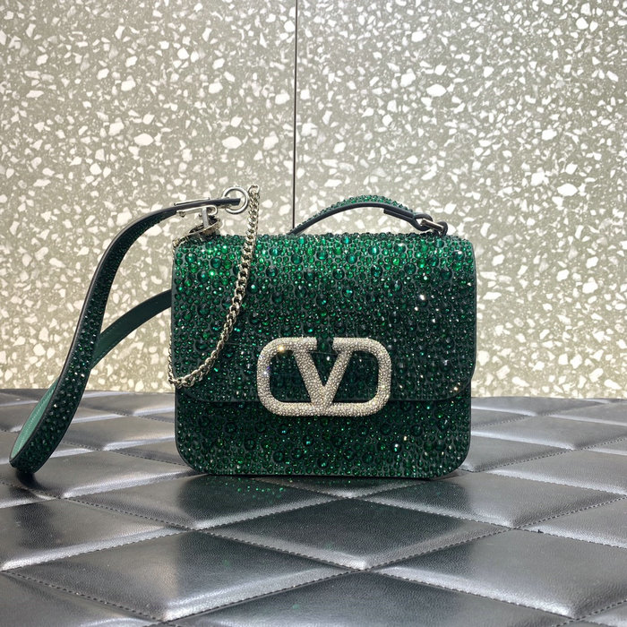 Valentino Small VSling Shoulder Bag with Rhinestones Green V0088