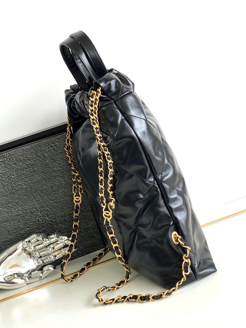 Chanel 22 Shiny Calfskin Backpack Black with Gold AS3859