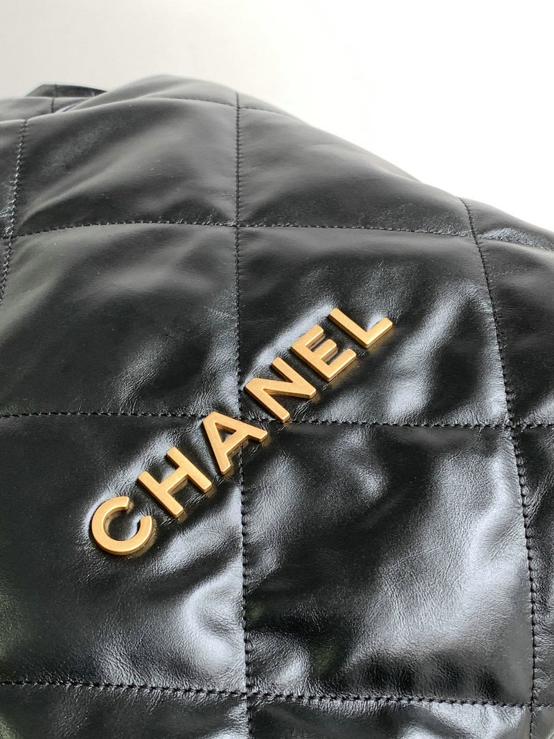 Chanel 22 Shiny Calfskin Backpack Black with Gold AS3859