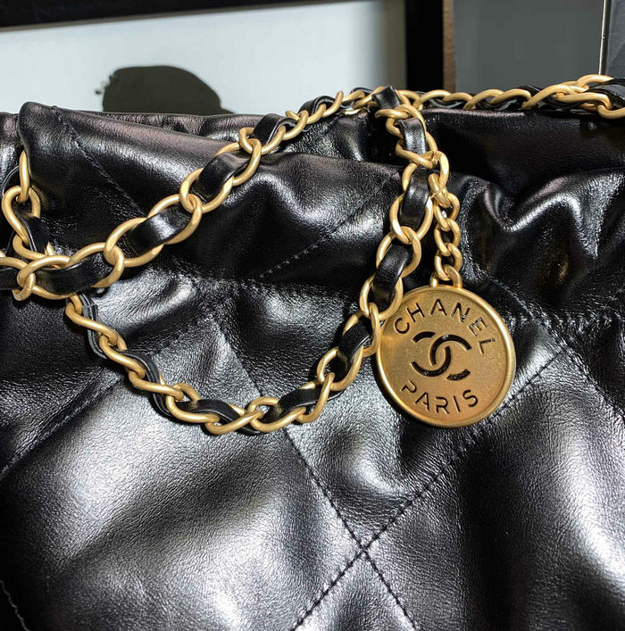 Chanel 22 Shiny Calfskin Handbag Black with Gold AS3261