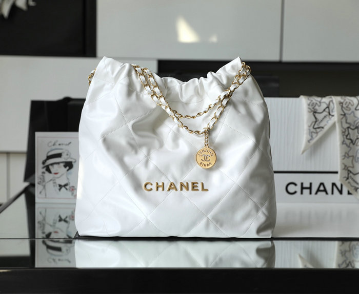 Chanel 22 Shiny Calfskin Handbag White AS3261