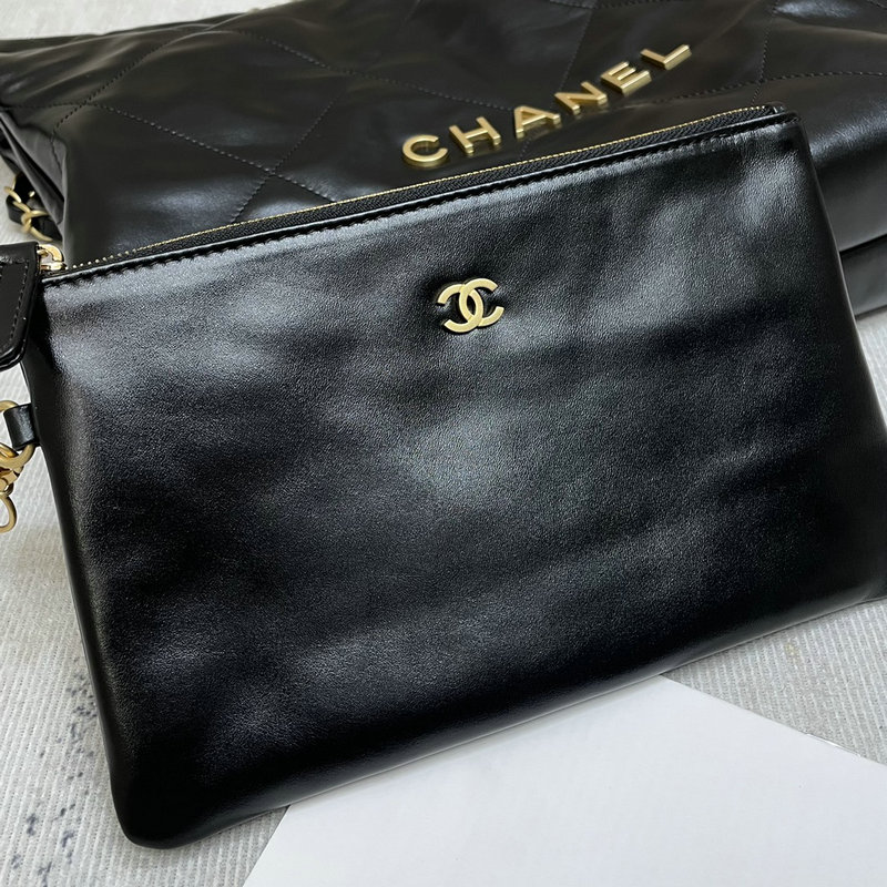 Chanel 22 Shiny Calfskin Small Handbag Black with Gold AS3260