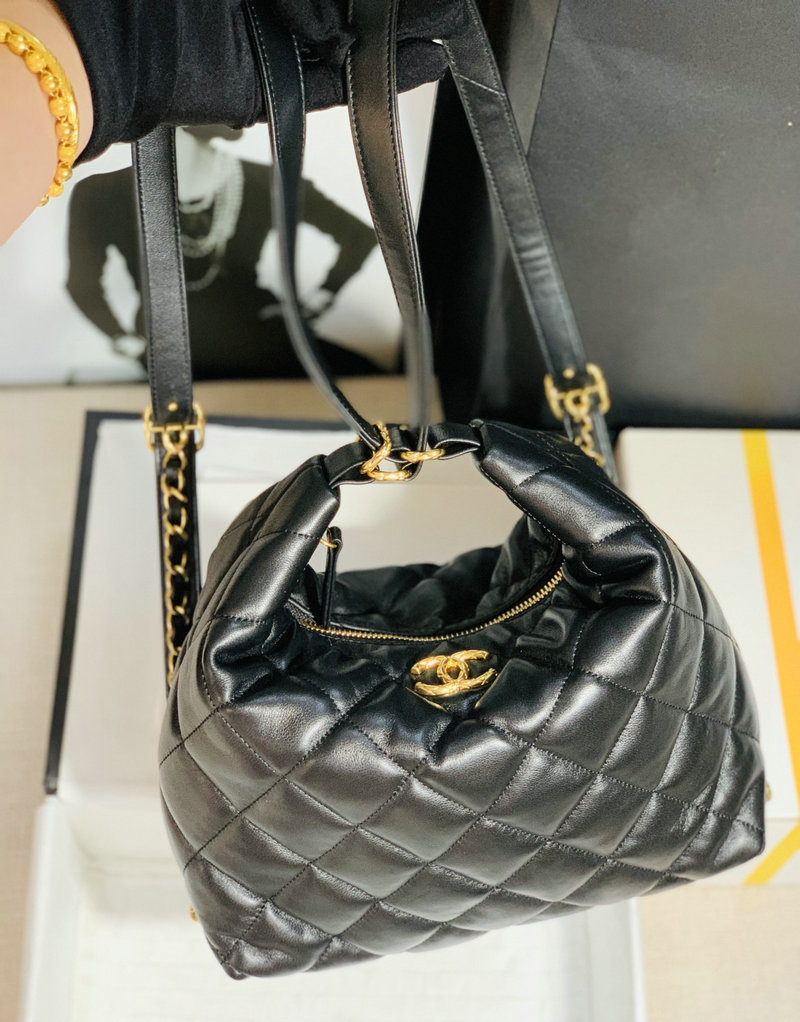 Chanel Lambskin Hobo Bag Black AS2230