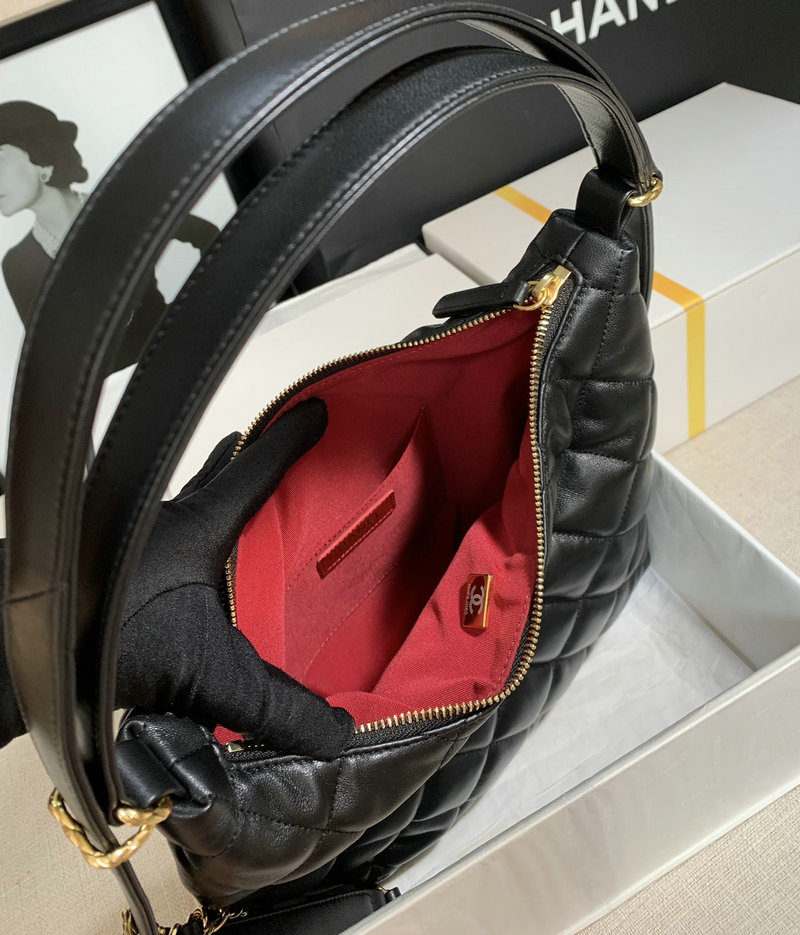 Chanel Lambskin Hobo Bag Black AS2230