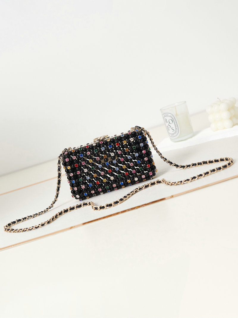 Chanel Multicolor Glass Pearls Evening Bag Black AS3771