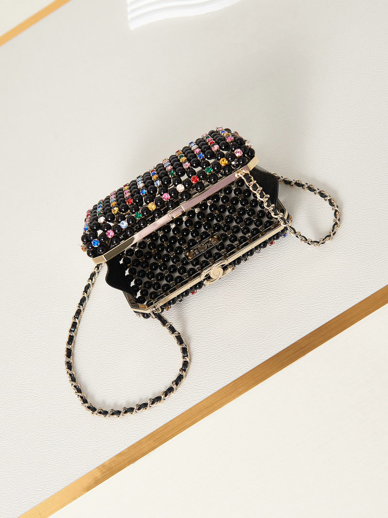 Chanel Multicolor Glass Pearls Evening Bag Black AS3771