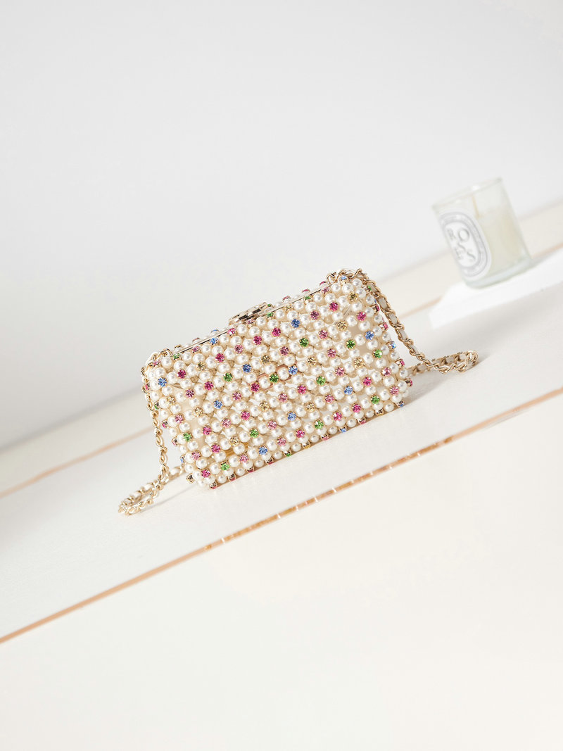 Chanel Multicolor Glass Pearls Evening Bag White AS3771