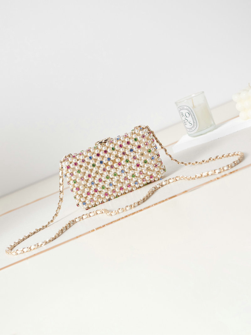 Chanel Multicolor Glass Pearls Evening Bag White AS3771